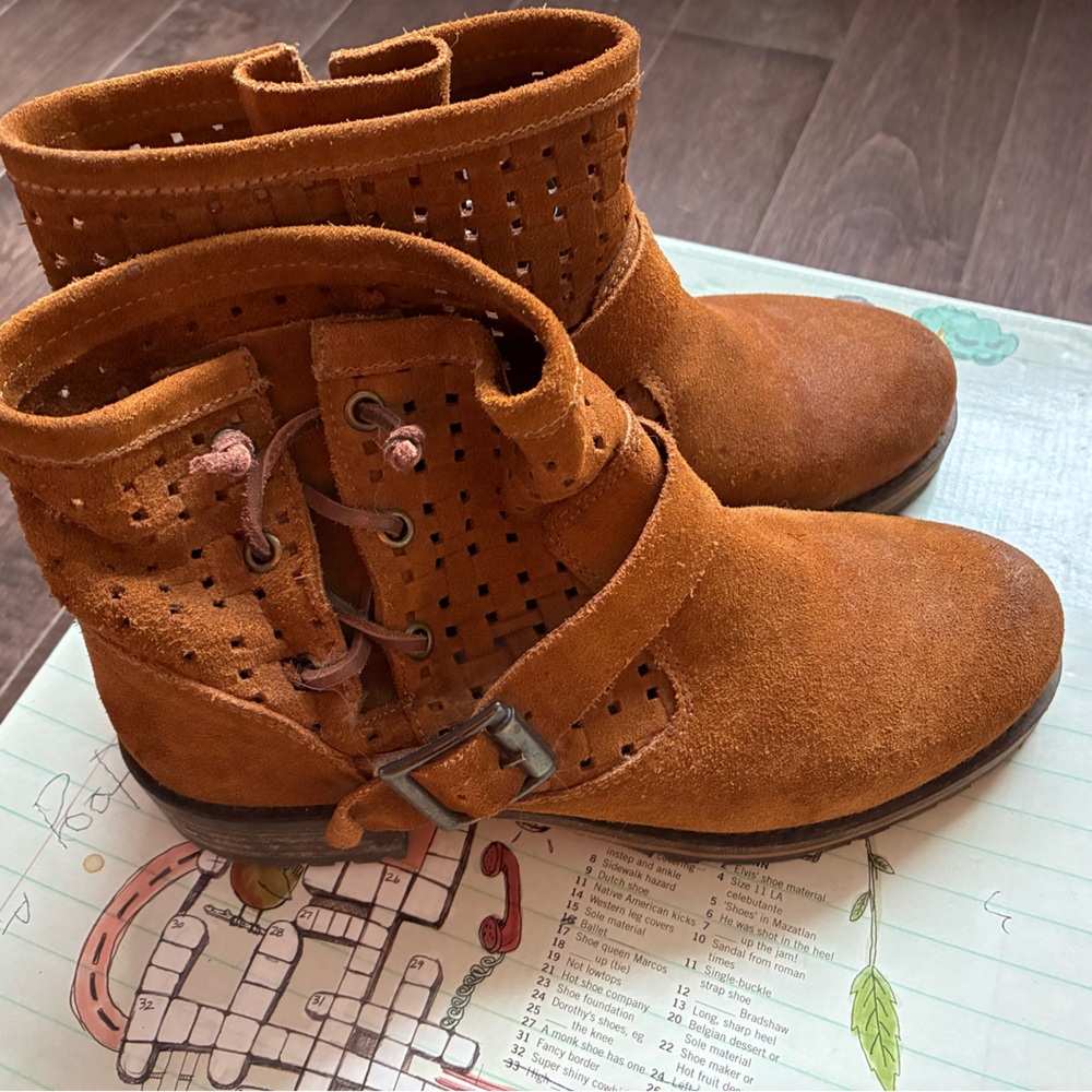 Jeffrey Campbell Perforated Tan Suede Ankle Boots